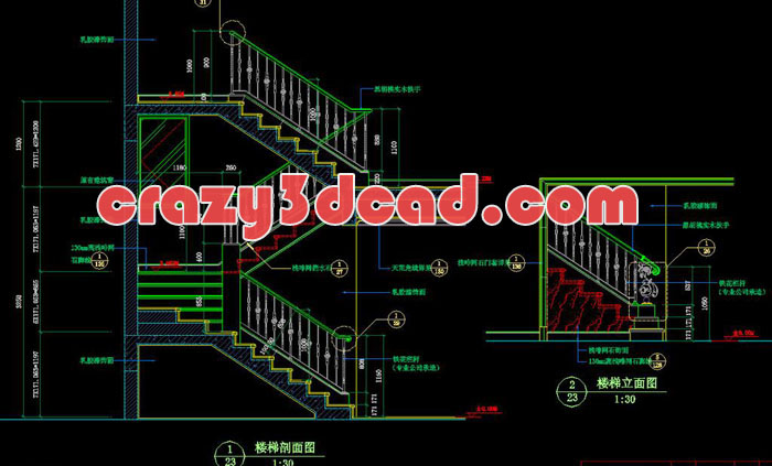 Stair cad elevation and section